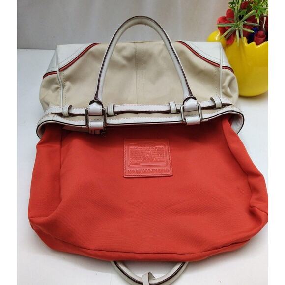 Coach Hampton Beige Canvas White Leather Trim Zipper Closure Tassel Satchel Bag - Picture 12 of 14